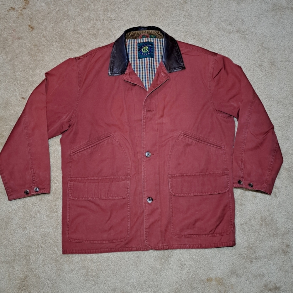 Club Room Leather Collar Men's S Red Button Down Heavy Trench Coat Jacket Large